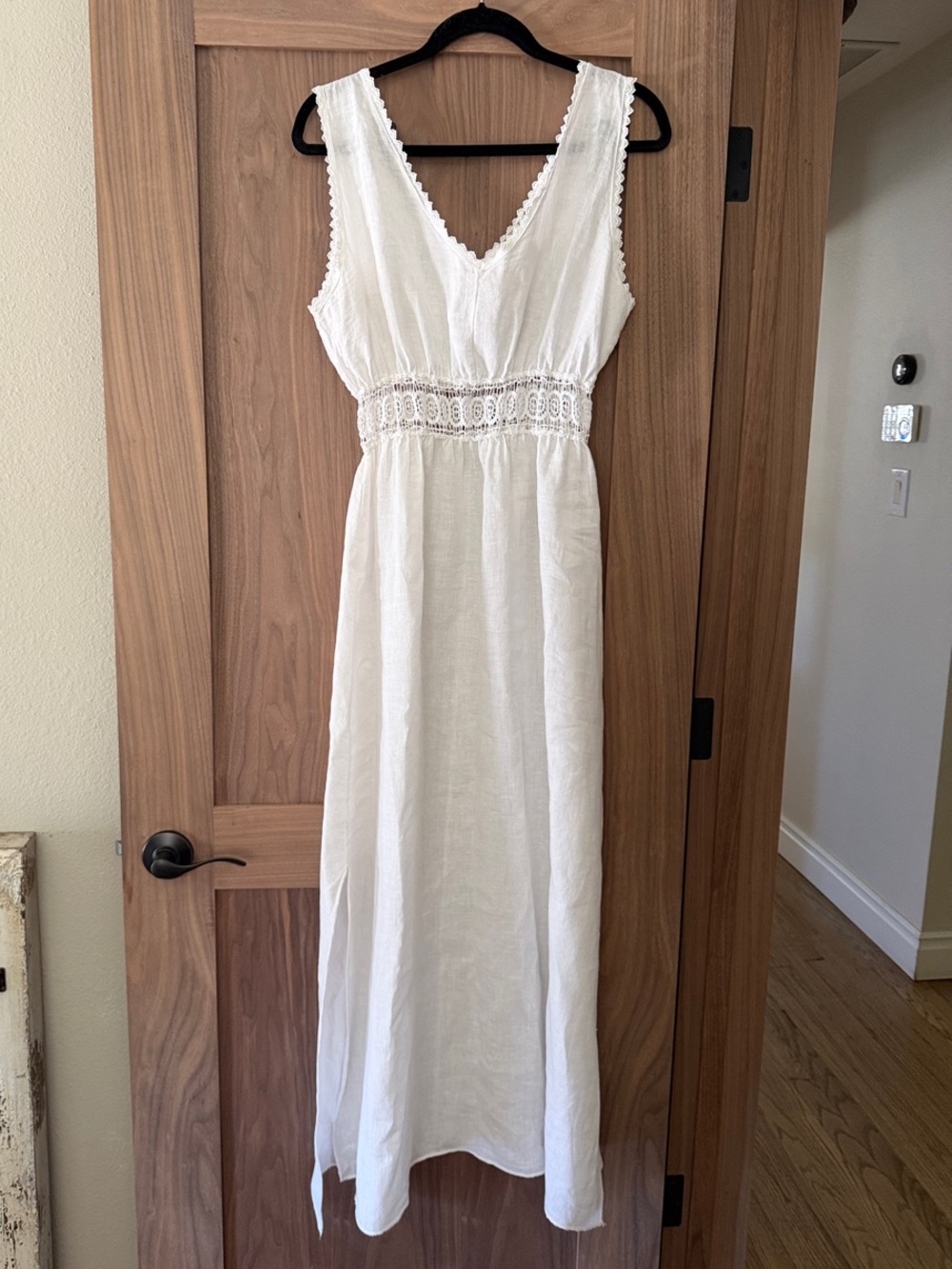 Sleeveless White Maxi Dress with Lace Waist